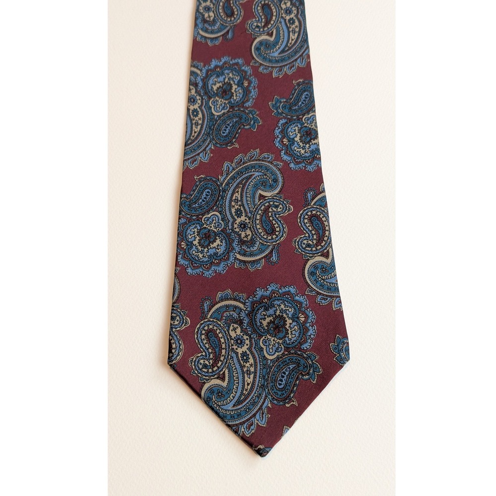 Mens Paisley Silk Tie‎ Burgundy Blue Classic Formal Necktie